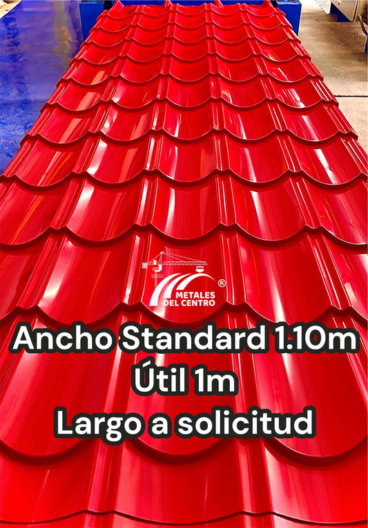 Tejas ALUZINC rojas con ancho estándar de 1.10m, ideal para construcción, disponible a medida.