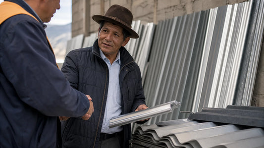 precios plancha TR4 Huancayo, hombre negociando productos de construcción con otro hombre