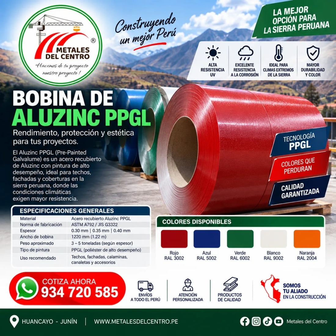 Bobina de Aluzinc PPGL: Especificaciones para la Sierra Peruana