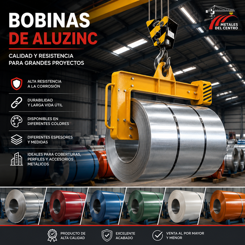 Bobinas de aluzinc de alta calidad en diferentes colores y espesores para proyectos de construcción.