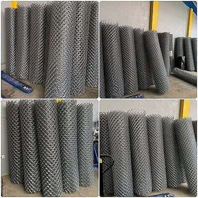 Malla olímpica galvanizada en rollos, utilizada para cercas en instalaciones deportivas e industriales.