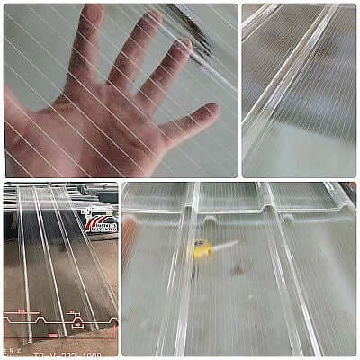 Panel de fibra de vidrio TR4 con mano mostrando textura y detalles de extrusión para uso industrial.