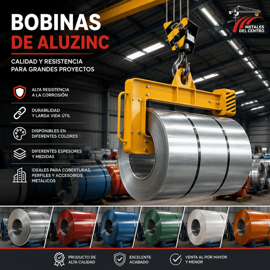 Bobinas aluzinc PPGL de Metales del Centro, alta resistencia a la corrosión y diferentes colores disponibles.