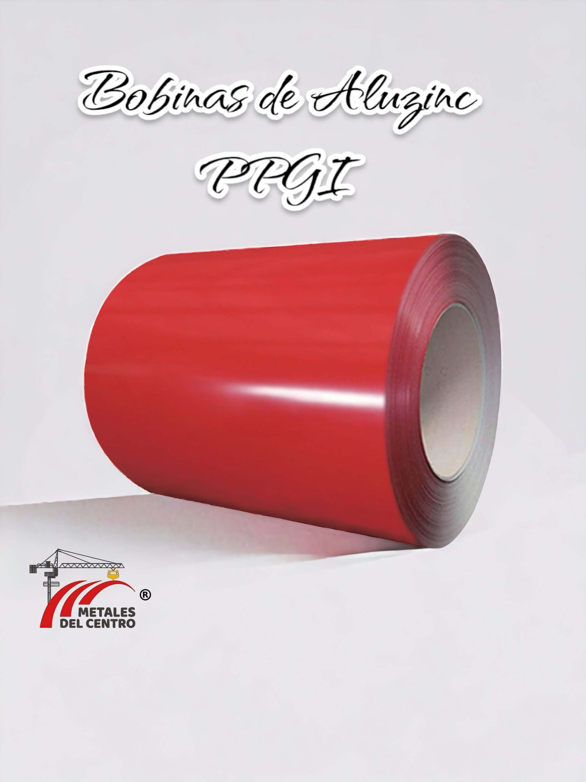 Bobina de Aluzinc prepintada PPGL en color rojo, ideal para aplicaciones industriales y construcción.
