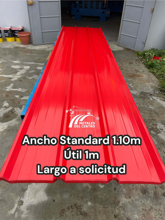 Placa ALUZINC TR4 PLANO de 1.10m de ancho, color rojo, ideal para techos con alta resistencia a la corrosión.