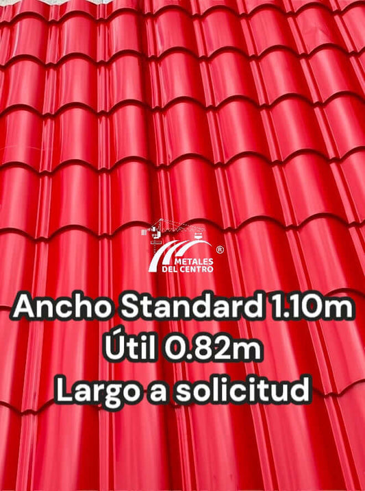Teja Andina de Aluzinc en color rojo, ancho estándar 1.10m, útil 0.82m, largo a solicitud para construcciones.